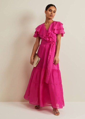 Phase Eight Petite Mabelle Organza Dress Fuchsia USA | 7108945-HU